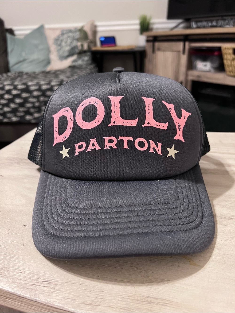 Dolly Parton Gray Pink Logo Trucker Hat Snapback NWOT